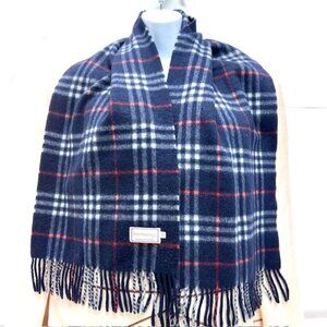 Unused-Burberry Men ScarfPour 100% Cashmere Blue  GrayRed Paid Check 56"x12" (11